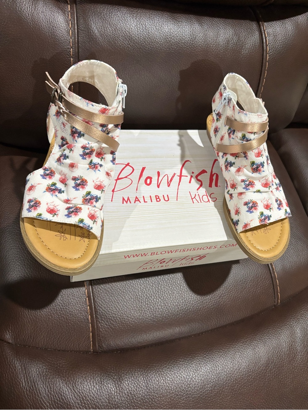 Blowfish Kids White Floral Sandals with Metallic Straps